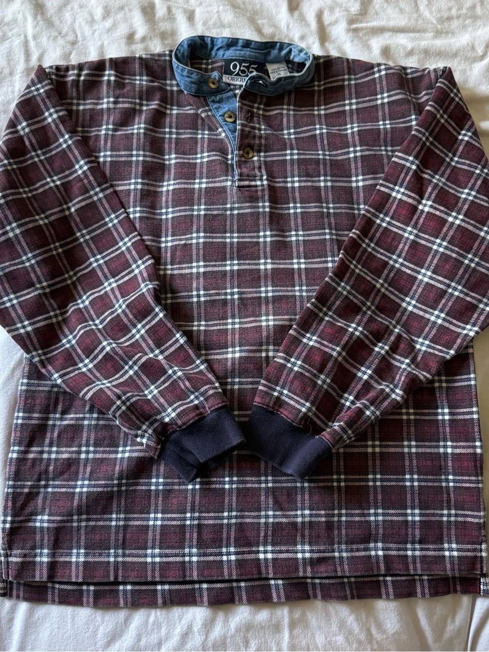 Vintage 90s 955 Originals Burgundy Plaid Henley Pullover